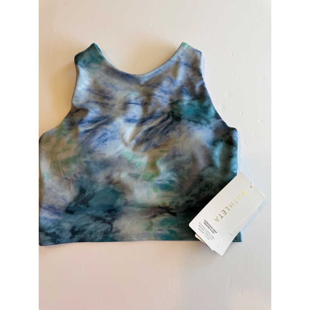 Athleta Crop Printed Sports Bra Top Tie Dye Blue Green XS NEW